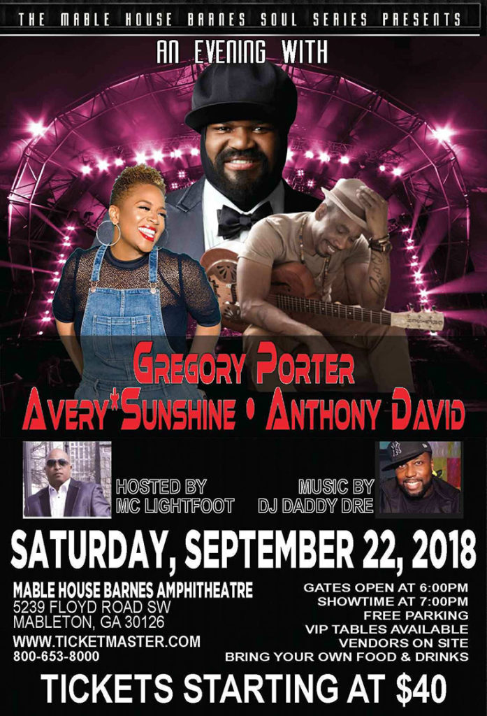 An evening with Gregory Porter, Avery Sunshine & Anthony David